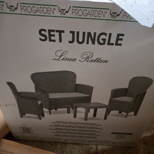 Progarden set mobilier gradina Jungle 4 piese, polipropilena, canapea 2L 113x57x57.5 cm + 2 scaune 59x57x85.5 cm + masa 59x46x40 cm, perne incluse, antracit - Verificat A · Re-Bloom - Img 7