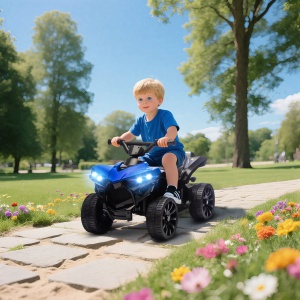 Quad electric pentru copii ATV, metal/PP, 70x42x45 cm, baterie 6V 4.5Ah, viteza 1.5-3km/h, faruri LED, muzica, incarcare 8-12h/autonomie 40min, capacitate 25kg, varsta 18-56 luni, albastru/negru - Verificat A · Re-Bloom - Img 2