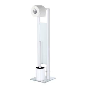 Rivalta suport hartie igienica si perie toaleta 3in1 18x70x20 cm, otel/sticla/plastic, alb - Verificat A · Re-Bloom - Img 2