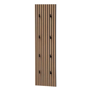 Ryker cuier perete panou 30x111x2.6 cm, PAL stejar, carlige metal lacuit negru - Verificat A · Re-Bloom