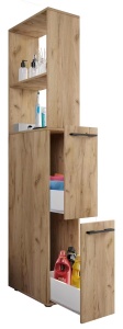 Sadilo dulap inalt baie 25x183x50 cm, 2 sertare, 2 rafturi fixe, PAL decor stejar - Verificat A · Re-Bloom - Img 3