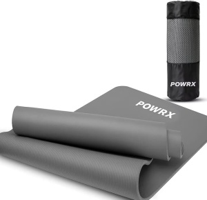 Saltea pentru antrenament si husa de protectie, pentru yoga, fitness, aerobic, pilates, exercitii la sol, POWRX, Antiderapant, 183x60 cm, Gri, Resigilat, Grad A