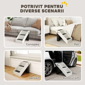 Scara pentru caini si pisici Re-Bloom, PP/EVA, 53x30.5x36.5 cm, pliabila 63x30.5x11.3 cm, 3 trepte antiderapante, 10 kg, crem/negru - Verificat A · Re-Bloom - Img 4