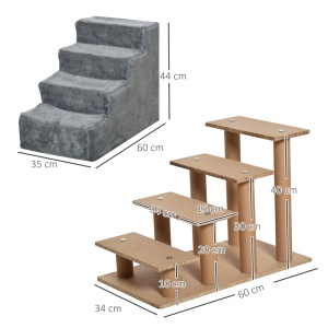 Scara portabila caini 4 trepte, material catifelat detasabil, PAL, 60x35x44cm, Gri deschis - Verificat A · Re-Bloom - Img 3