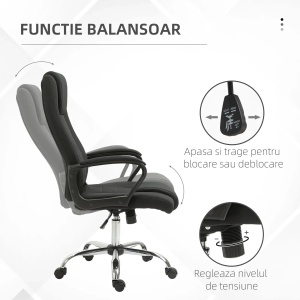 Scaun birou ergonomic basculant si captusit, inaltime reglabila, spatar inalt cu cotiere, 5 roti, 62x76x110-119cm, Negru - Verificat A · Re-Bloom - Img 4