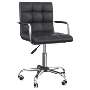 Scaun de birou rotativ Re-Bloom, PU/fier zincat, 52.5x54x84-100 cm, sezut 46-58 cm reglabil, burete 6.5 cm, 150 kg, negru/argintiu - Verificat A · Re-Bloom