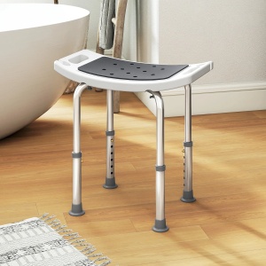 Scaun de dus pentru varstnici/persoane cu dizabilitati, aliaj de aluminiu/PE/EVA, alb/gri/argintiu, 52 x 31 x 39-52 cm, Resigilat, Grad A - Img 5