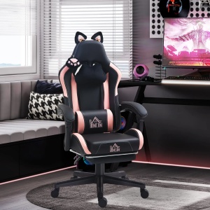 Scaun ergonomic de Gaming, piele ecologica/metal/plastic, negru/roz, 65 x 62 x 116-124 cm, Resigilat, Grad A - Img 4