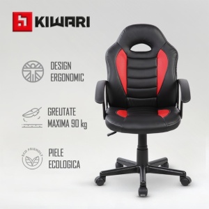 Scaun gaming, material PU+PVC, cadru lemn, baza nylon, mecanism reglabil, brate fixe, roti silentioase, inaltime ajustabila, Negru, Resigilat, Grad A - Img 3