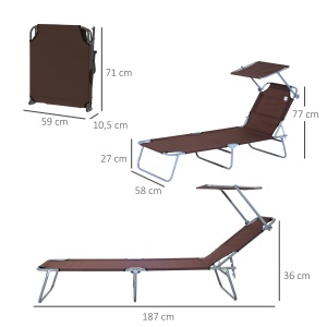 Scaun pliabil reclinabil cu paravan parasolar, Oxford/otel, max 105cm, Maro - Verificat A · Re-Bloom - Img 3