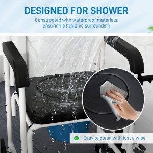 Scaun WC cu Rotile, pentru varstnici/persoane cu dizabilitati, pliabil, aluminiu/plastic, alb/negru, 53 x 97 x 97 cm, Resigilat, Grad A - Img 5