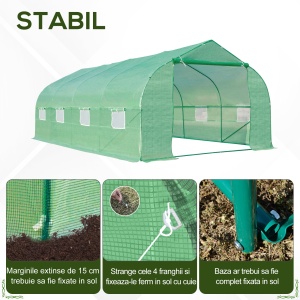 Sera pentru gradina Re-Bloom, cadru otel/PE 140g/m², 6x3x2 m, ferestre 40x40 cm, 4 franghii + 4 suruburi incluse, verde - Verificat A · Re-Bloom - Img 5