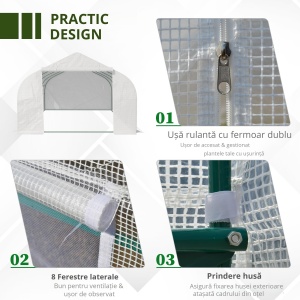 Sera tunel pentru gradina 6x3x2m, otel galvanizat Ø18mm/PE 140g/m², 8 ferestre 45x38cm, usa rulanta, alb - Verificat A · Re-Bloom - Img 5