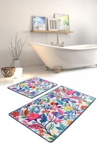 Set 2 covorase de baie, catifea 100%, 50x60 cm + 60x100 cm, fir 10mm, antiderapant antibacterian, lavabil 30°C, multicolor - Verificat A · Re-Bloom - Img 2