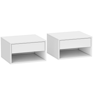 Set 2 noptiere suspendate, PAL, 37x32x21 cm, sertar 29x23.5x6 cm + compartiment deschis 34x30x8.5 cm, capacitate 11kg, alb - Verificat A · Re-Bloom