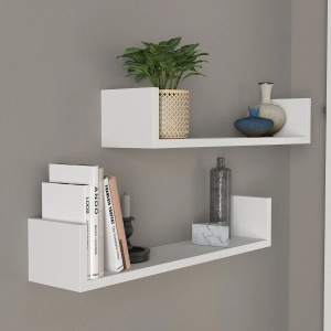 Set 2 rafturi perete 63x14.5x14.5 cm, PAL melamina 100%, grosime 18mm, stil scandinav, alb - Verificat A · Re-Bloom - Img 4