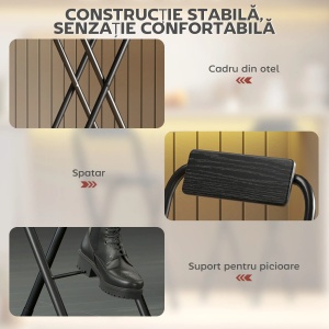 Set 2 scaune de bar pliabile, suport picioare, MDF/otel, 37x45x87cm, Negru - Verificat A · Re-Bloom - Img 6