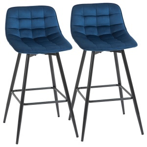 Set 2 scaune de bar Re-Bloom, catifea/metal, albastru/negru, 45 x 47 x 88 cm, Resigilat, Grad A