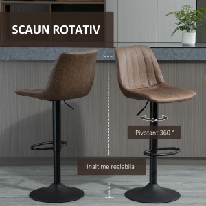 Set 2 scaune de bar reglabile si rotative Re-Bloom, microfibra/spuma/otel/lemn, 43x46.5x89-110 cm, sezut 59-80 cm reglabil, suport picioare 21-42 cm, 120 kg, maro/negru - Verificat A · Re-Bloom - Img 6
