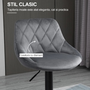 Set 2 scaune de bar tapitate Re-Bloom, poliester/metal, gri inchis/negru, 51.5 x 48 x 83-104 cm, Resigilat, Grad A - Img 5