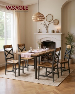 Set 2 scaune Vasagle, otel/PAL, negru/maro rustic, 43 x 43,4 x 95,5 cm, Resigilat, Grad A - Img 5