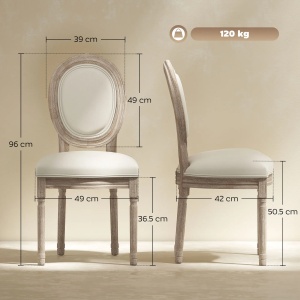 Set 2 scaune vintage capitonate Re-Bloom, textil poliester efect in/spuma cauciuc/lemn cauciuc, 49x56x96 cm, sezut 49x42x54 cm, 120 kg, alb crem/lemn natural - Verificat A · Re-Bloom - Img 2