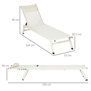 Set 2 sezlonguri de gradina, aluminiu/poliester, 55x195x30 cm, 5 niveluri inclinare, perne incluse, capacitate 130kg, bej - Verificat A · Re-Bloom - Img 3