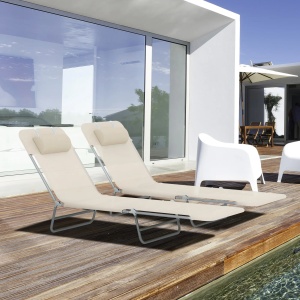 Set 2 sezlonguri de plaja pliabile Re-Bloom, otel/plasa, 137x56x86 cm, extensibil 182x56 cm, spatar 5 niveluri, 120 kg, bej - Verificat A · Re-Bloom - Img 2