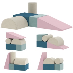 Set 5 blocuri spuma pentru bebelusi Re-Bloom, samt/spuma, 61x40.6x60 cm, construit+jucat+catarit, varsta 0.5-3 ani, 15 kg, multicolor - Verificat A · Re-Bloom