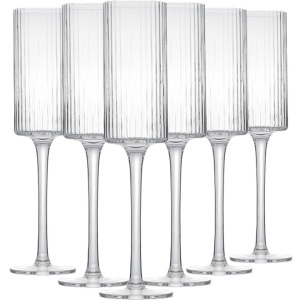 Set 6 pahare sampanie, model striat, 180 ml, sticla, transparent, Resigilat, Grad A - Img 2