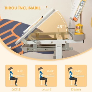 Set birou si scaun pentru copii Re-Bloom, reglabile, LED, MDF/otel/polipropilena, gri, Resigilat, Grad A - Img 2