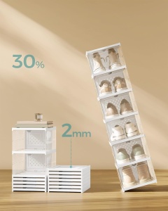 Set de 2 organizatoare pliabile pentru incaltaminte Songmics, polipropilena, transparent/alb, 51,2 x 35,5 x 105 cm, Resigilat, Grad A - Img 2