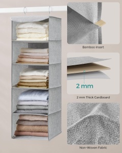 Set de 2 organizatoare suspendate Songmics, bambus/textil/metal, gri, 30 x 30 x 90 cm, Resigilat, Grad A - Img 2