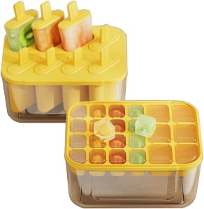 Set de 2 recipiente pentru cuburi de gheata si inghetata YiChenPlus, plastic, galben/transparent, 17,5 x 12,3 x 9,5 cm - Img 2