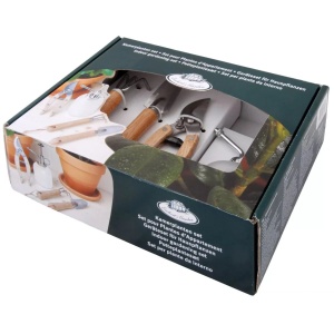 Set de accesorii pentru gradinarit Klara by Esschert Design, 4 piese, inox/lemn/plastic, natur/argintiu - Img 4