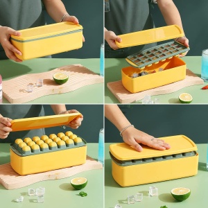 Set de tava pentru cuburi cu recipient de depozitare Homquen, plastic, galben, 28 x 12,8 x 8,6 cm - Img 3