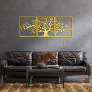 Set decoratiuni de perete Re-Bloom, 3 piese, metal, auriu, 49 x 60 cm - Img 2