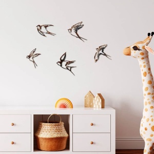 Set decoratiuni perete Re-Bloom, 4 piese, model pasari, metal, multicolor - Img 3