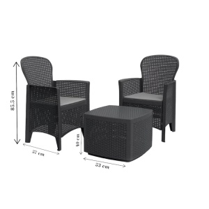 Set gradina/terasa, Progarden, TREE, 3 piese, polipropilena, antracit, 2 scaune 59x57x85.5 cm, masa 53x53x40 cm, Resigilat, Grad A - Img 2