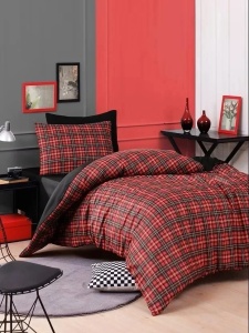 Set husa pilota + fata de perna, 65% bumbac/35% poliester, 155x220 cm + 80x80 cm, imprimeu pigmentat, rosu/gri - Verificat A · Re-Bloom