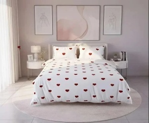 Set husa pilota + fata de perna, 70% bumbac/30% poliester, 155x220 cm + 80x80 cm, imprimeu pigmentat, alb/rosu - Verificat A · Re-Bloom