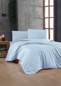 Set husa pilota + fata de perna, bumbac ranforce 100%, 117g/m², 135x200 cm + 80x80 cm, albastru deschis - Verificat A · Re-Bloom