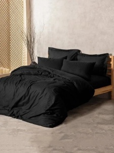 Set husa pilota + fata de perna, bumbac ranforce 100%, 135x200 cm + 80x80 cm, negru - Verificat A · Re-Bloom - Img 1