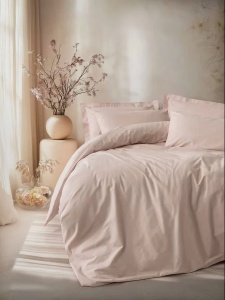 Set husa pilota + fata de perna, bumbac ranforce 100%, 200x200 cm + 80x80 cm, roz pudra - Verificat A · Re-Bloom
