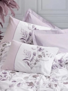 Set husa pilota + fata de perna, bumbac ranforce 100%, 220x240 cm + 80x80 cm, alb/violet - Verificat A · Re-Bloom - Img 2