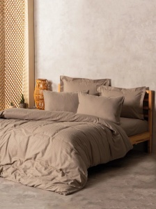 Set husa pilota + fata de perna, percala bumbac 100%, 135x200 cm + 80x80 cm, taupe - Verificat A · Re-Bloom