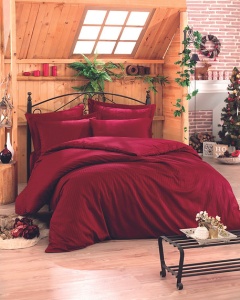 Set husa pilota + fata de perna, satin bumbac 100%, 135x200 cm + 80x80 cm, rosu inchis - Verificat A · Re-Bloom