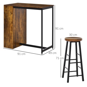 Set masa bar cu 3 rafturi + 2 scaune inalte, stil industrial, PAL/otel, Maro rustic/Negru - Verificat A · Re-Bloom - Img 3