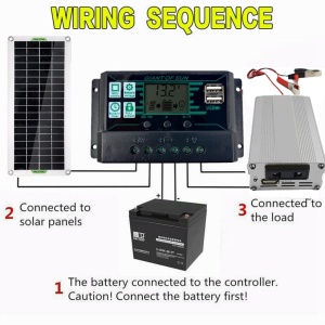 Set panou solar portabil, invertor, 2 porturi USB si controller de incarcare Whemyreat, metal/policarbonat, 220W, 30 A, 12/24 V - Img 4