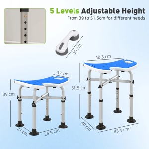 Set scaun de dus reglabil Re-Bloom, pentru varstnici/persoane cu dizabilitati si un maner cu ventuza, aluminiu/HDPE/EVA, gri/albastru inchis/argintiu, 48,5 x 33 x 39-51,5 cm, Resigilat, Grad A - Img 3
